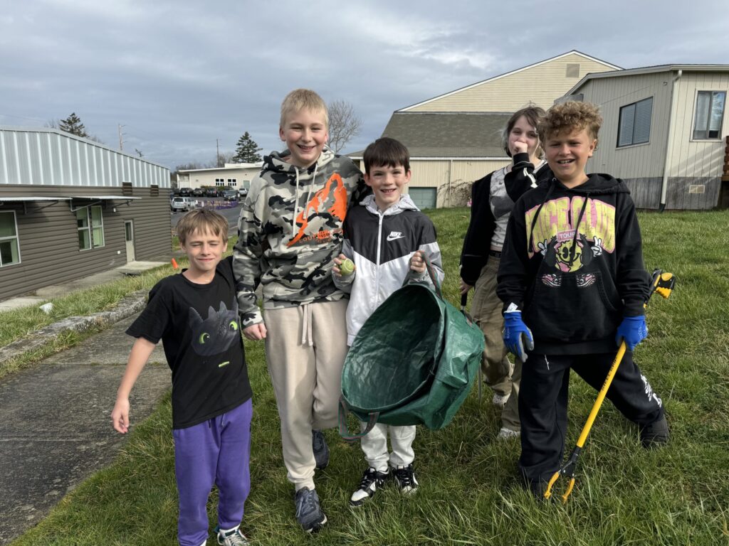 Students cleaned up garbage and pollution from around the grounds.