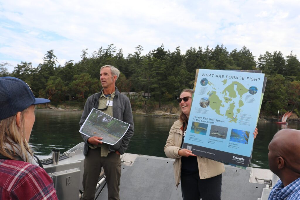 people holding maps up of the san juan islands
