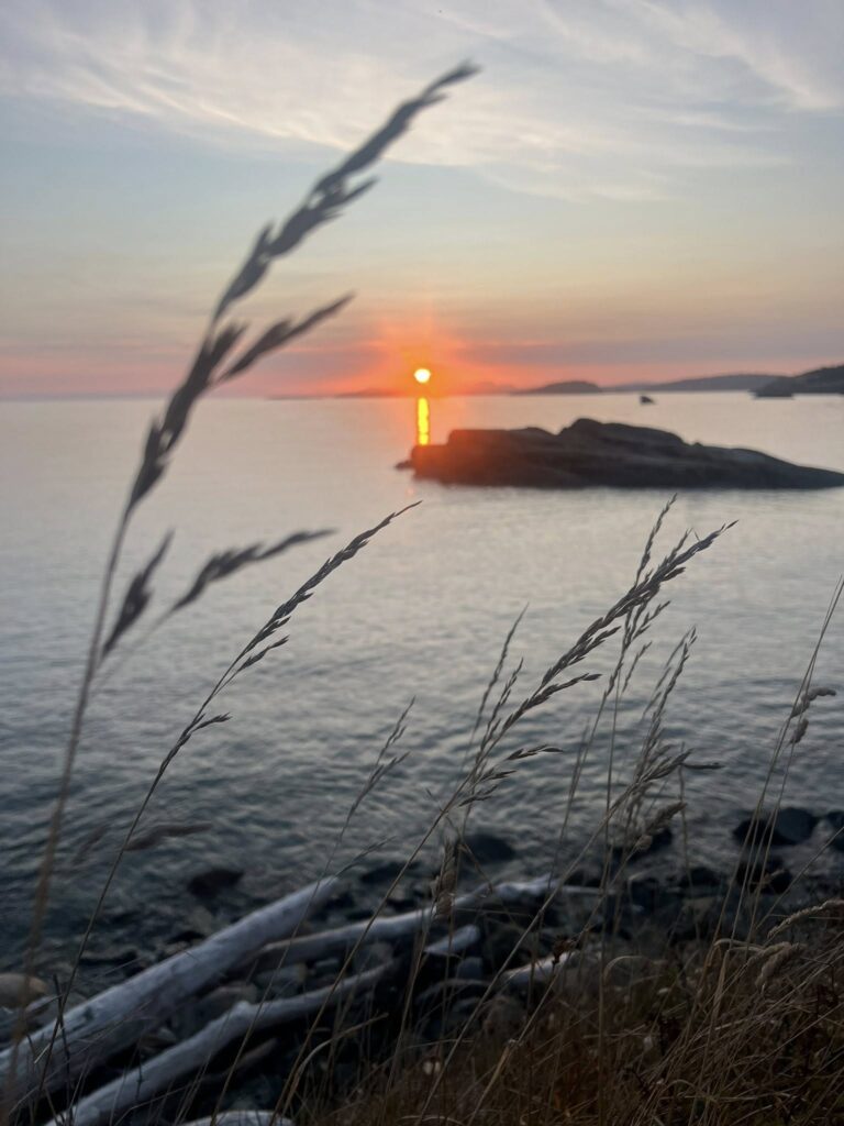 rock and water view at sunset