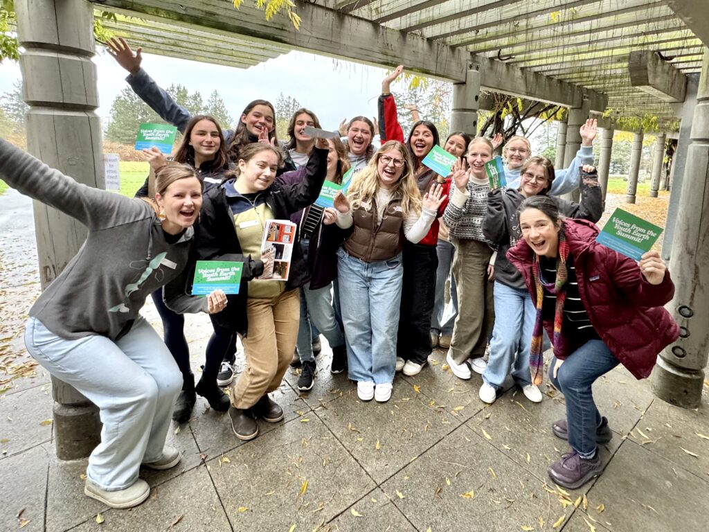 12 eco club students with Katie and Jess at the Youth Earth Summit